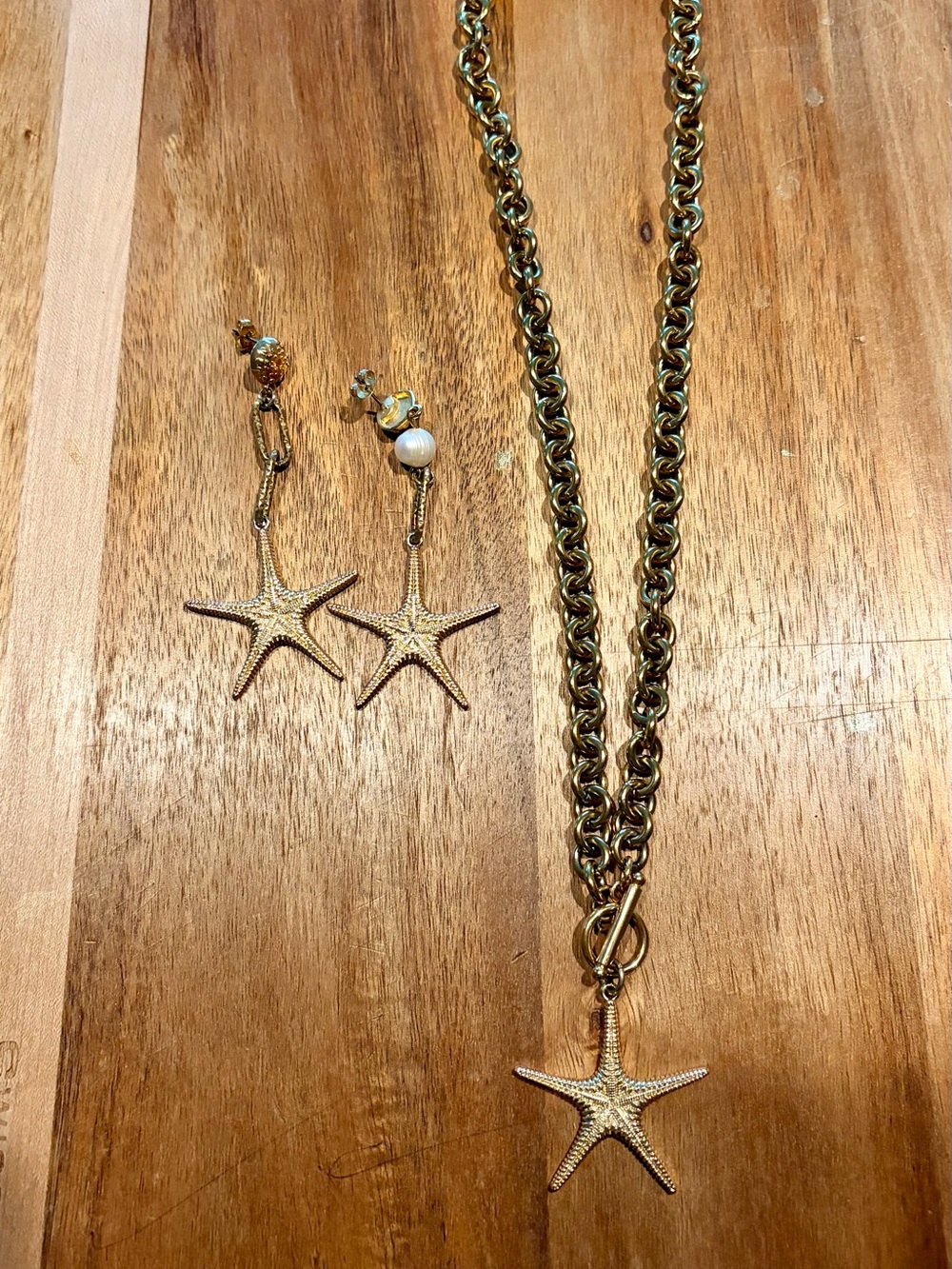 STARFISH SUMMER beach necklace earrings set gold